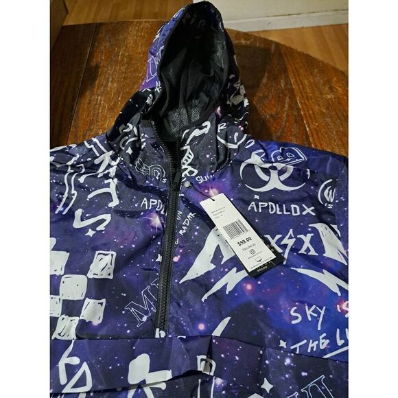 New Med Reason Galaxy Hoodie Mesh Line Anorak Jacket Windbreaker Purple Black - Picture 5 of 5